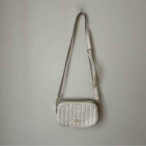 Coach Puffy Linear Quilting Jes Ivory Off White Chalk Leather Crossbody Bag - Picture 2 of 12